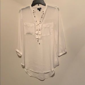 White lace up blouse